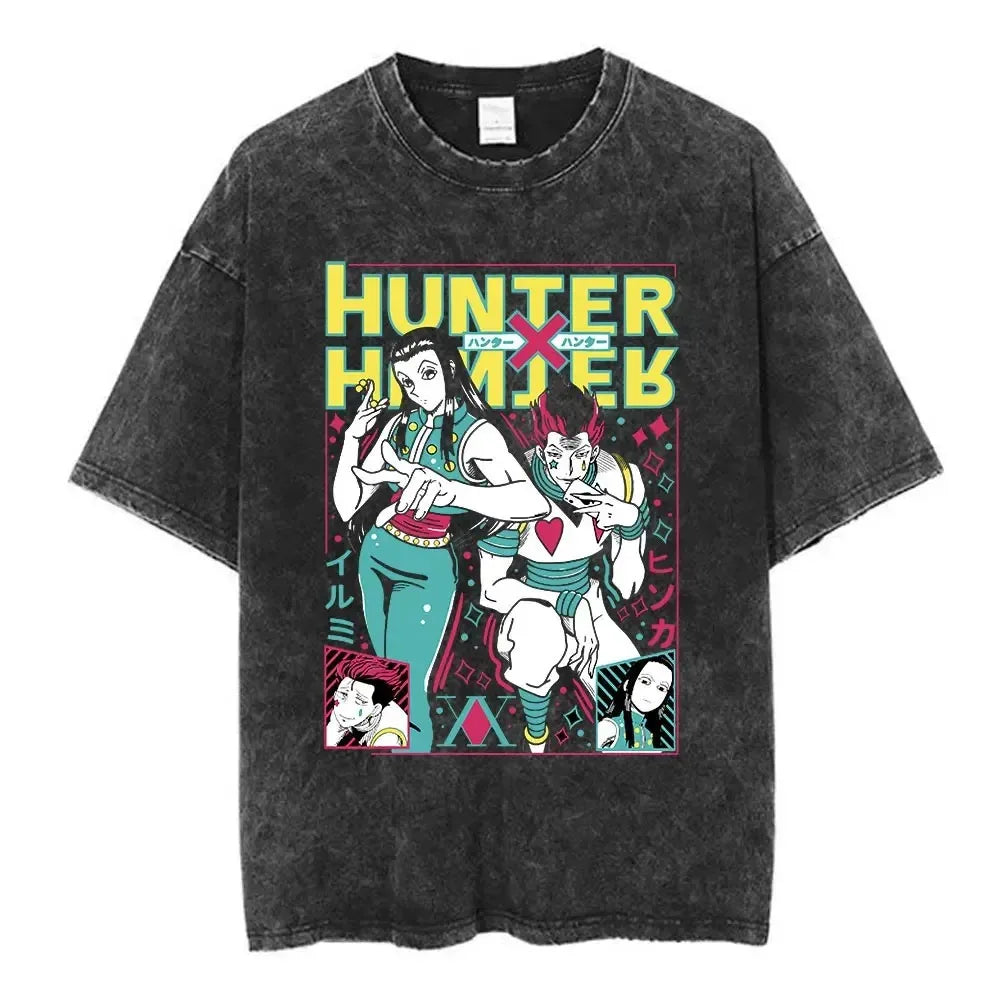 Hunter X Hunter Phantom Troupe Washed T-shirts Anime Hisoka Oversized Print T Shirt Men Women Streetwear Y2k Clothing Cotton Tee