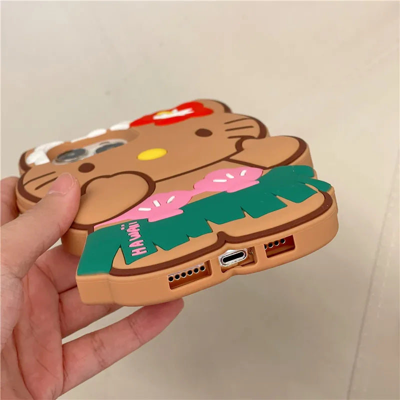 Kawaii Hello Kitty Phone Case For iPhone 17 16 15 14 13 12 11 Pro Max Plus 17 Pro Hula Skirt Kitty Silicone Cover with Lanyard