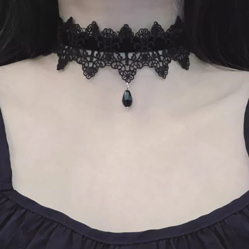 Sexy Hollow Neck Accessory Burgundy Dark Gothic Punk Lace Velvet Lace Collar Choker Lace Strap Collarbone Chain Party Accessory