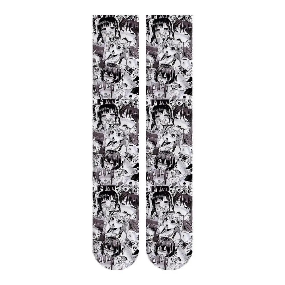 Ahegao Meme Anime Face Print Cute Kawaii Thigh High Socks Over Knee Soft Elastic Velvet Lolita Cosplay Socks Gift For Anime Fans