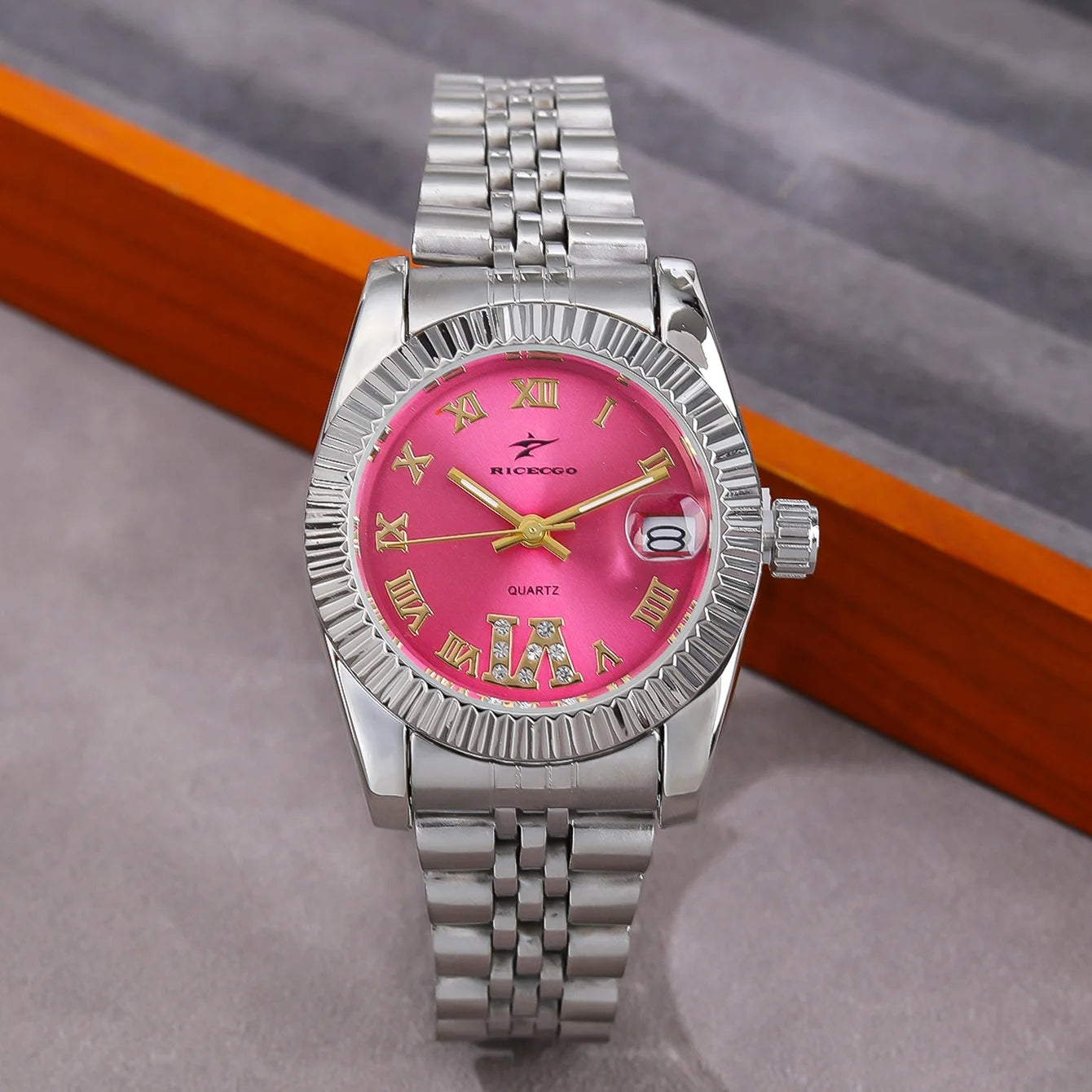 Women Watches Luxury Stainless Steel Business Fashion Classic Elegant Pink Dial Female Clock Bracelet Quartz Wristwatch