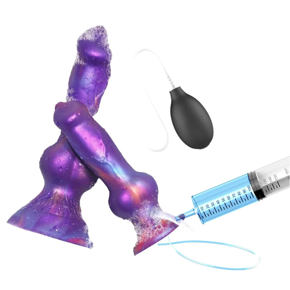 Realistic Dog Dildo With Squirting Enema Soft Silicone Suction Cup Water Syringe For Anal Play Vaginal Cleaning Adult Sex Toys