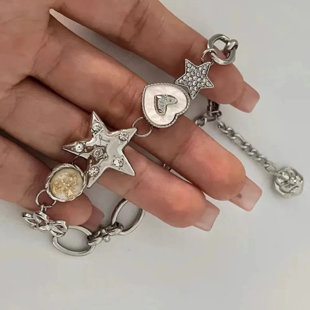 Star, Heart & Flower Adjustable Charm Bracelet