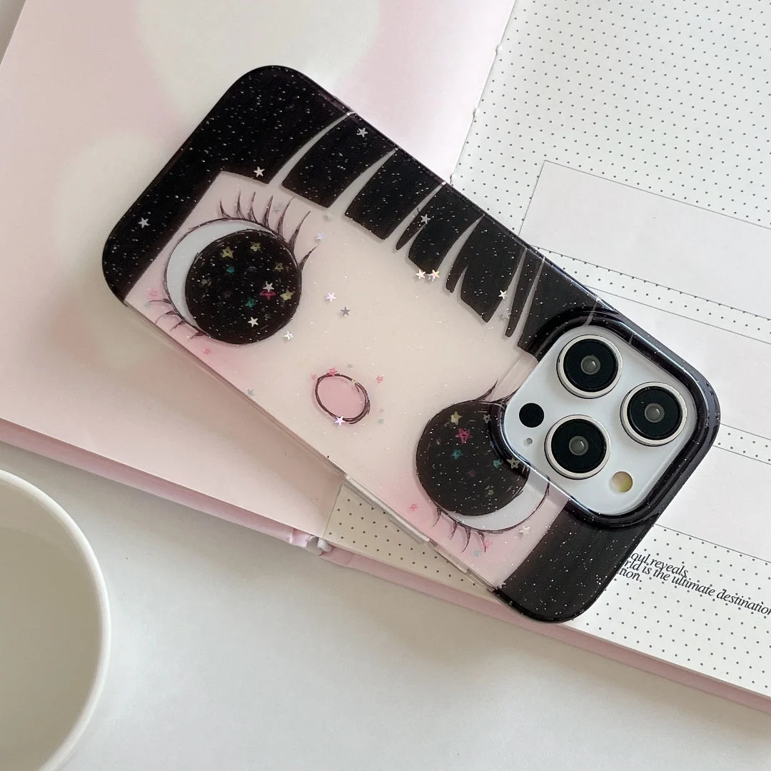 Kawaii Black Big Eyes Cool Iphone Case Is Suitable for Iphone17/16/15/14/13/Pro Max 15Plus Phone Case Full-Inclusive Anti-Fall