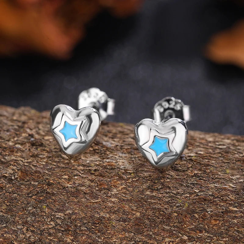 S925 Silver Heart & Blue Star Earrings