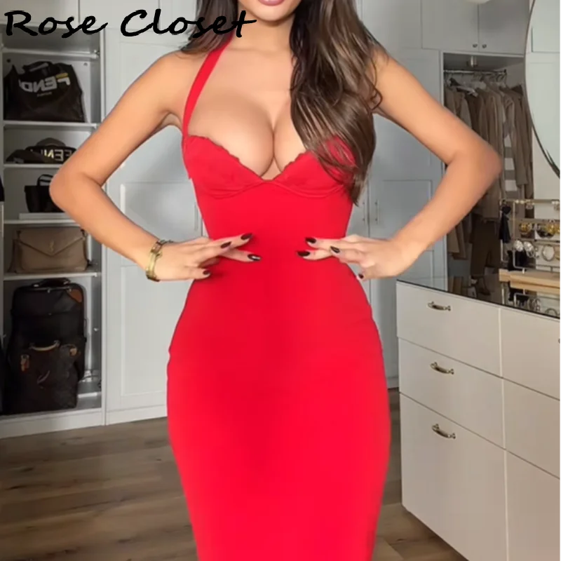 Sexy Bodycon Midi Dress Women Elegant Halter Neck Evening Gowns Adjustable Lace Up Party Club Vestidos 2026 NEW Summer Dresses ﻿