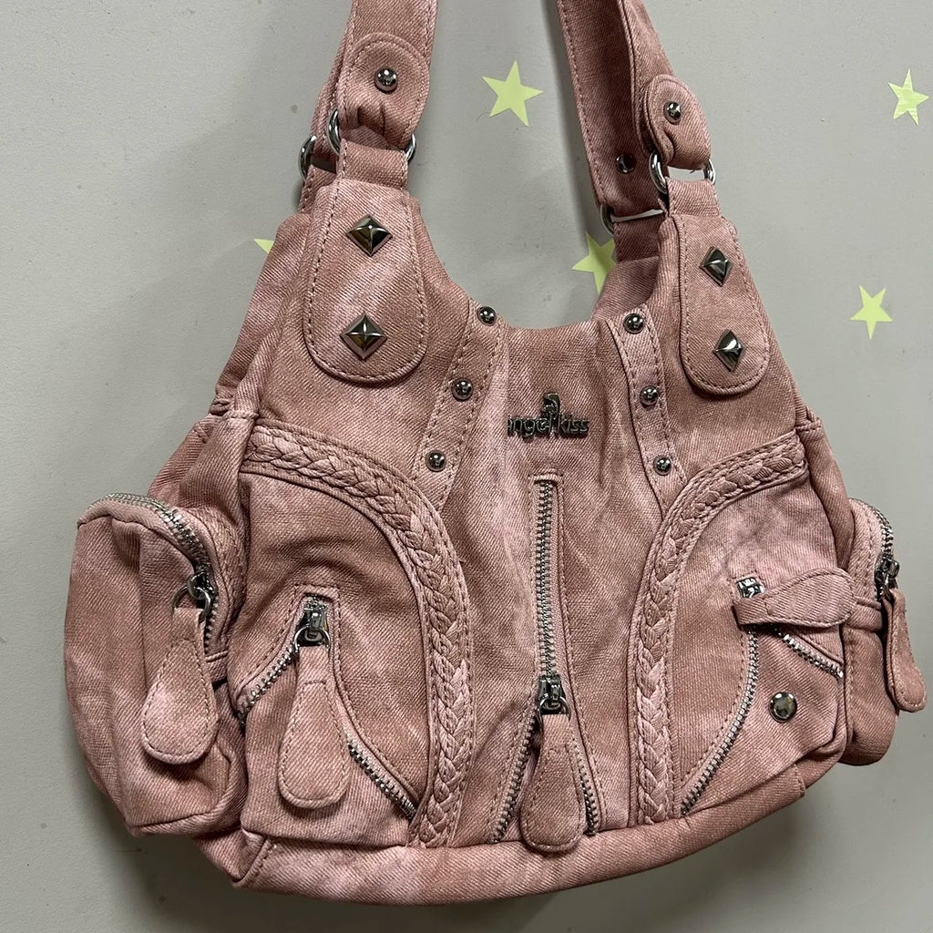 Y2K Washed Faux Leather Hobo Bag