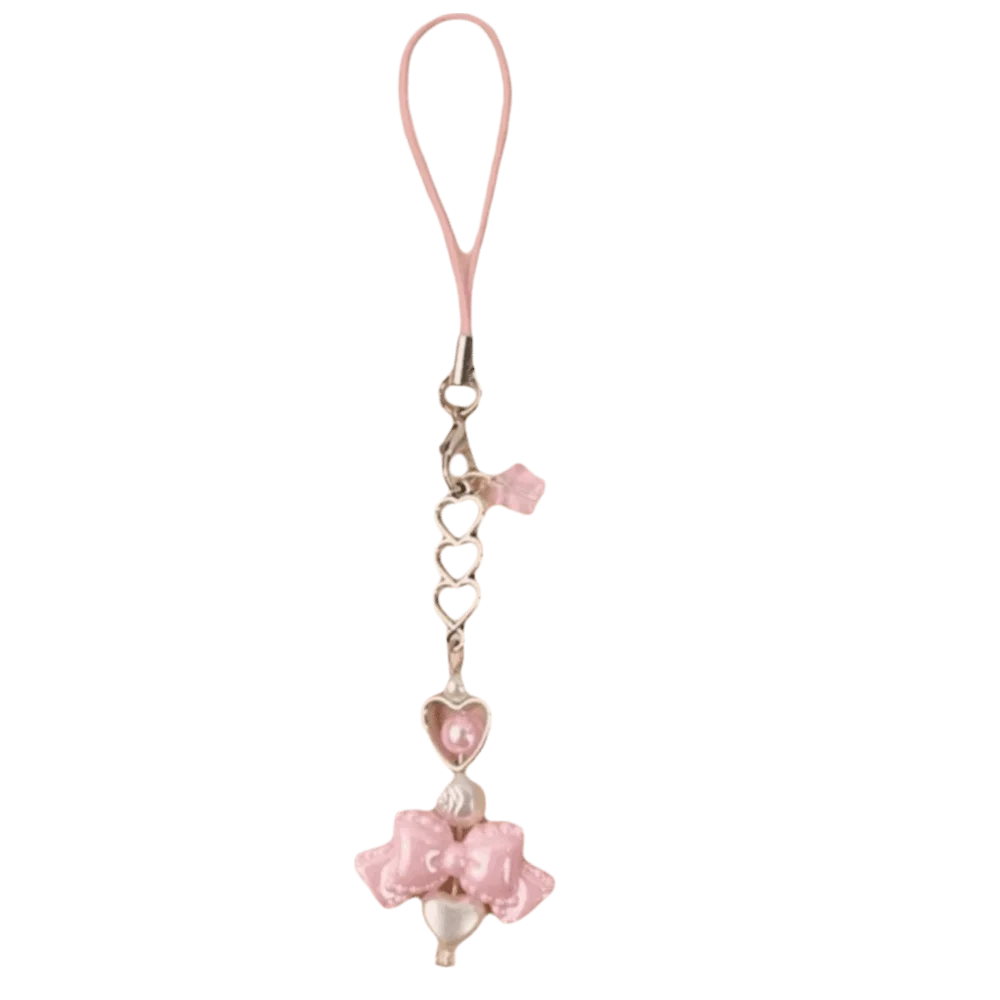 Y2K Heart & Bow Beaded Phone Charm