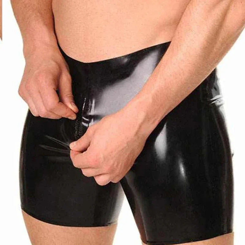 Sexy Lingerie for Men Men's Latex Shorts Boxer Rubber Panties Brief with Front Crotch Zip Handmade Cosplay Costumes