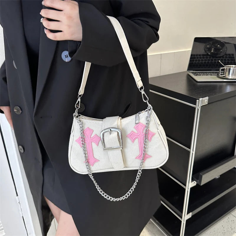 Y2K Chain Canvas Shoulder Bag