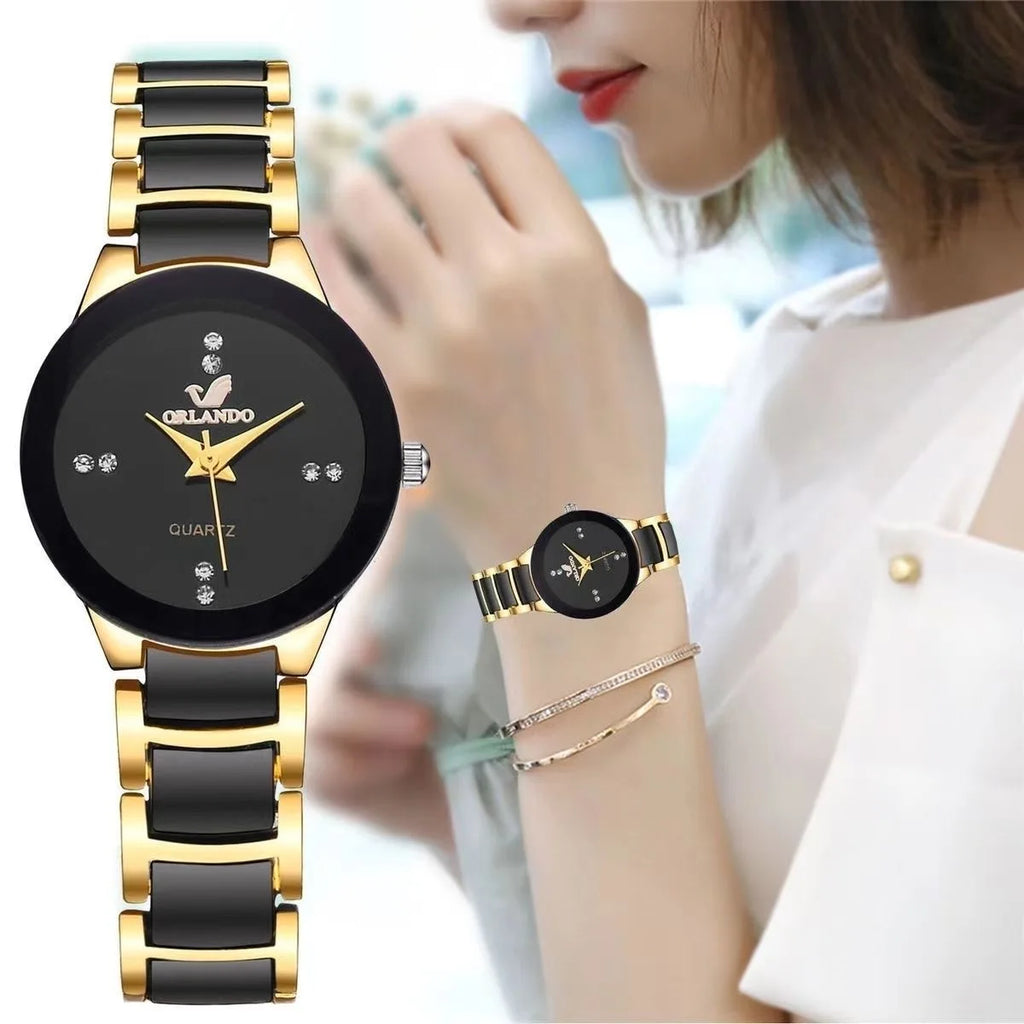 Women's Black Steel-Band Quartz Dress Watch