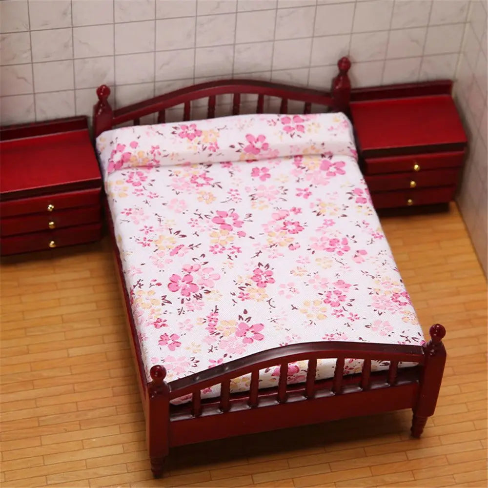 Miniature Dollhouse Bed & Bedside Table Set