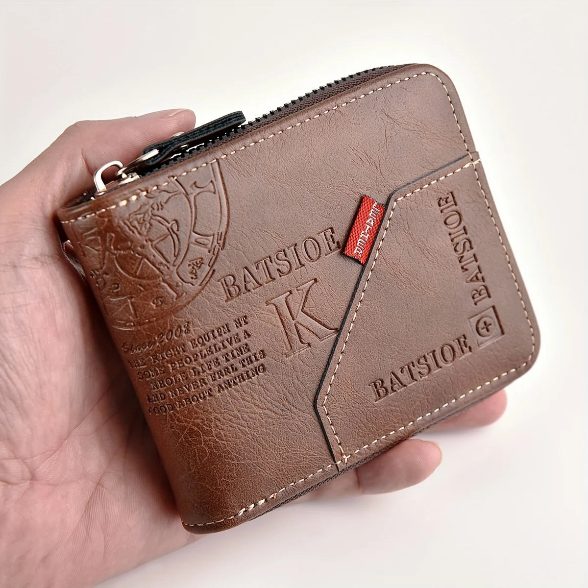 Men's PU Leather Zip-Around Coin & Card Wallet