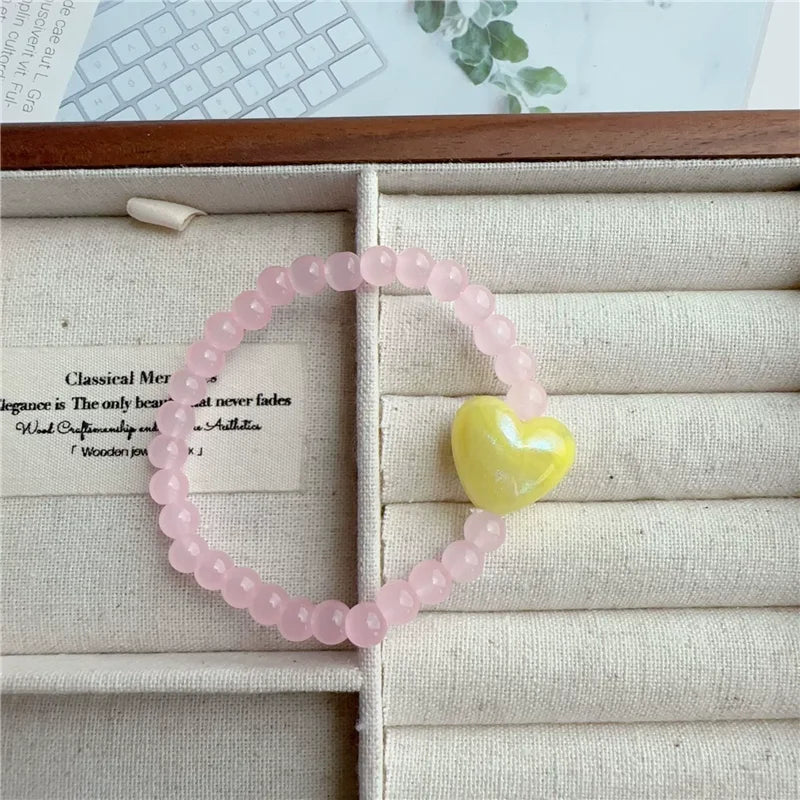 Candy Color Heart & Glass Bead Bracelet