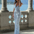 Elegant Backless Shiny Sequins Solid Long Dress Fashion Halter Sleeveless Slim Gown Dress Sexy Hight Waist Hollow Evening Dress