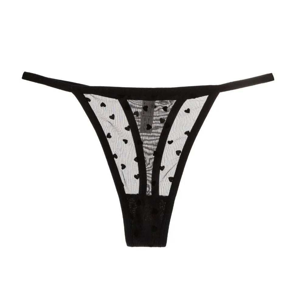 Lingerie Heart Mesh Thong Thin Strap Transparent T-back Briefs Low Waist Panties Lingerie