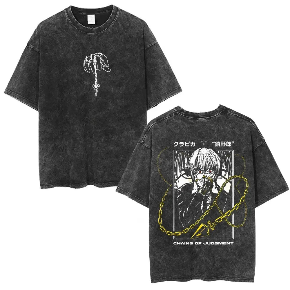 Hunter X Hunter Phantom Troupe Washed T-shirts Anime Hisoka Oversized Print T Shirt Men Women Streetwear Y2k Clothing Cotton Tee