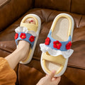 Platform Slippers Women Home Cartoon Cute Flower Designer Shoes Girls Casual House Cotton Linen Slides Flats Indoor Open Toe