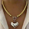 Stainless Steel Heart & Bead Toggle Necklace