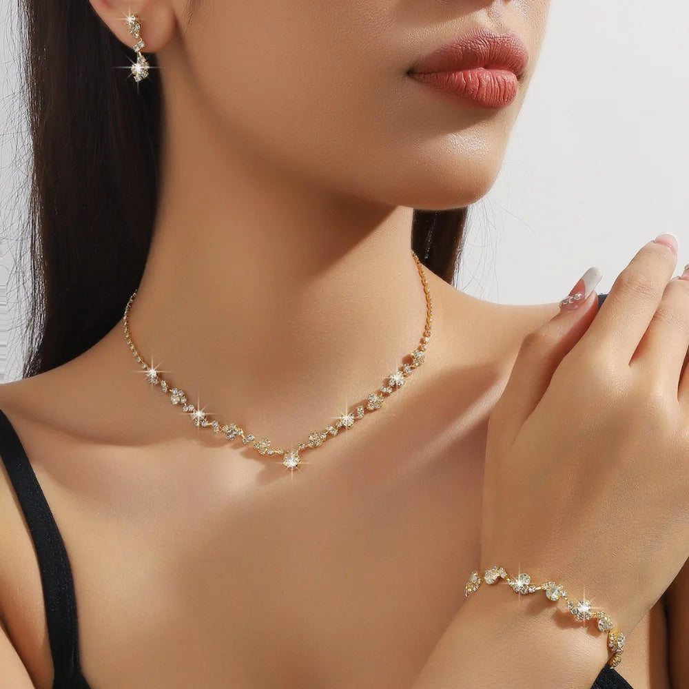 Bridal Crystal Necklace, Earrings & Bracelet Set
