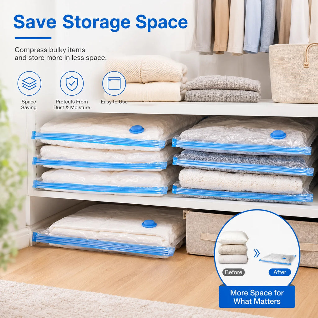 Vacuum Storage Bags for Clothes Space Saver Compression Bags Mixed Size Travel Organizer with Optional Electric Pump