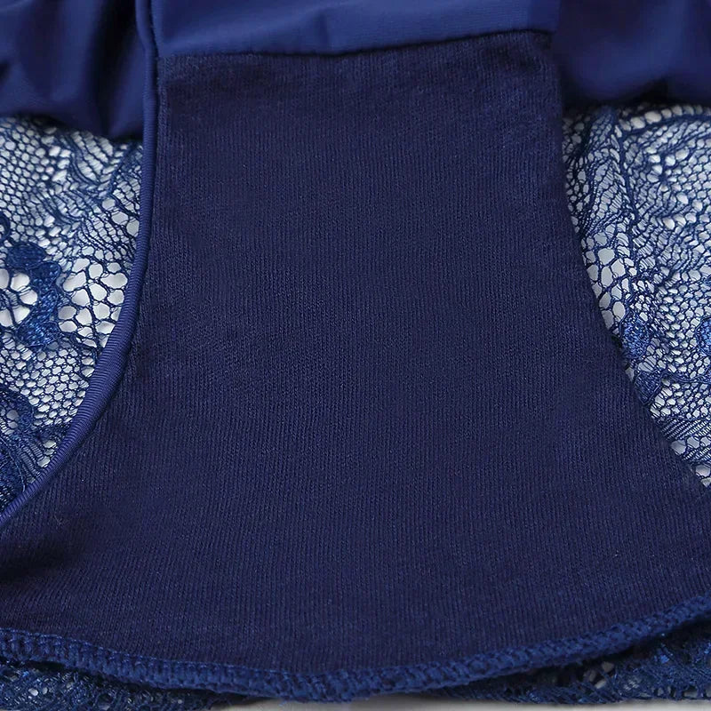 Sexy plus Size Women's Seamless Lingerie Transparent Lace Bikini Briefs Cotton Fabric Underwear 10pc Set Lady Girl Intimates