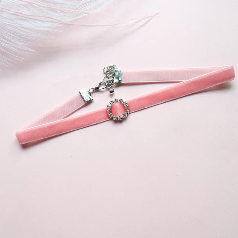 Women's Pink Lace Pearl Pendant Choker