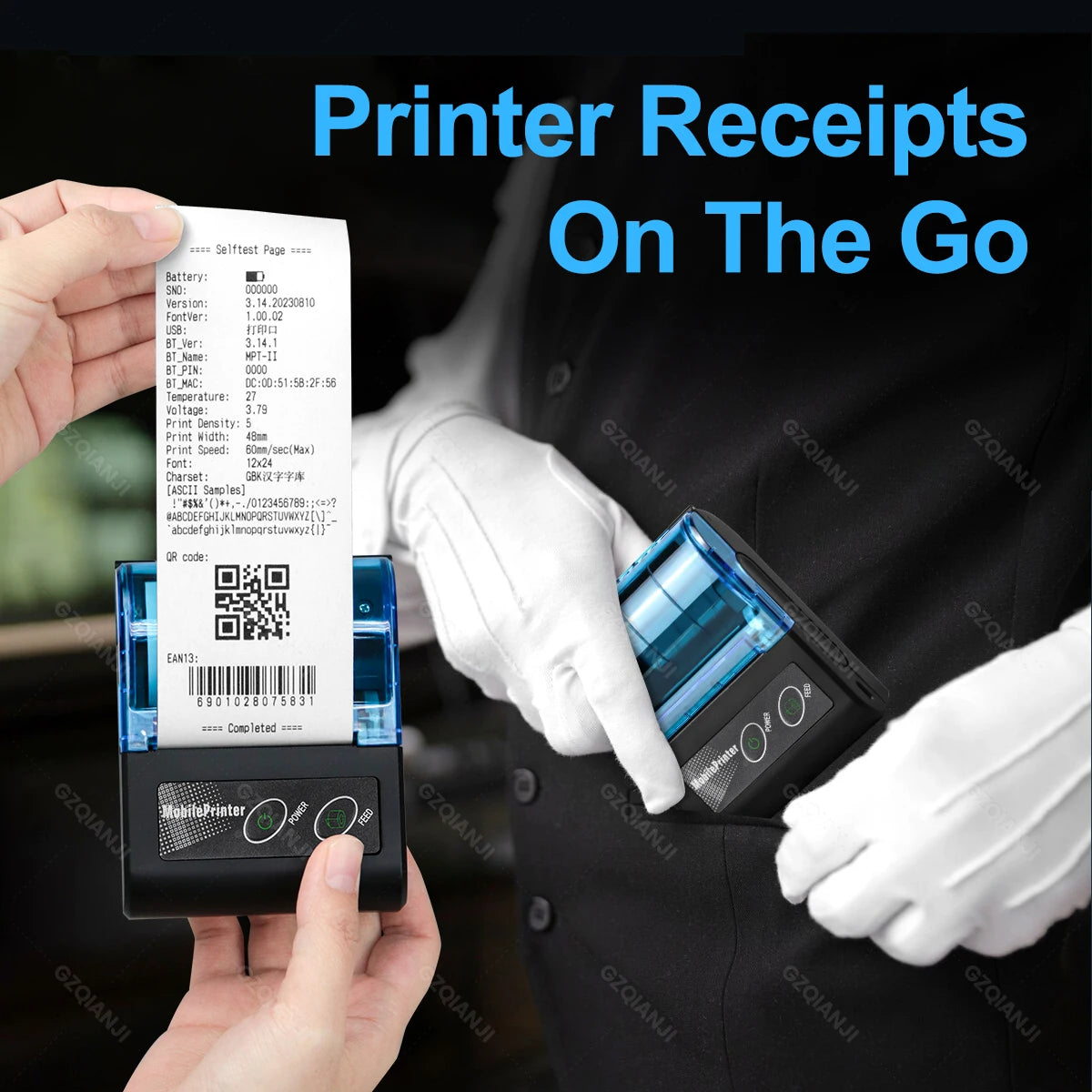 Portable Mini Thermal Printer 2 inch Bluetooth USB Receipt Bill Ticket Printer with 58x30mm Print Paper for Restaurant Android