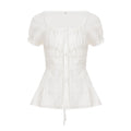Fairycore Square-Neck Lace Puff-Sleeve Crop Top