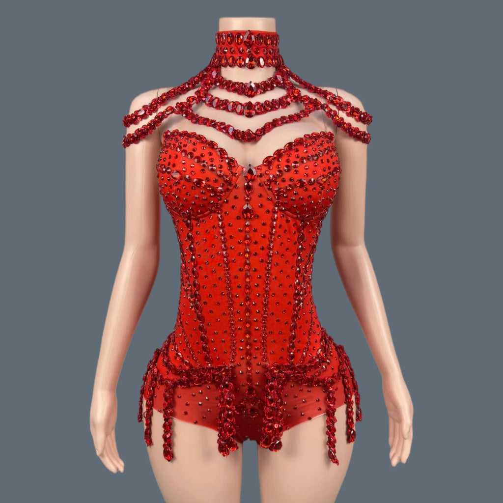 Sparkly Rhinestones Blue Sexy Elastic Bodysuit Women Dance Costume Nightclub Party Outfit Singer Stage  Performance Wear Tianlan