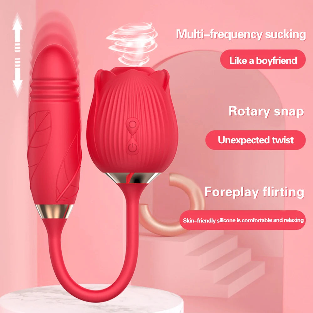 Rose Toy Sucking Vibrator Stimulator for Women with 10 Sucker Thrusting Dildo G Spot Vibrators Adult Toys for Woman Man Couples