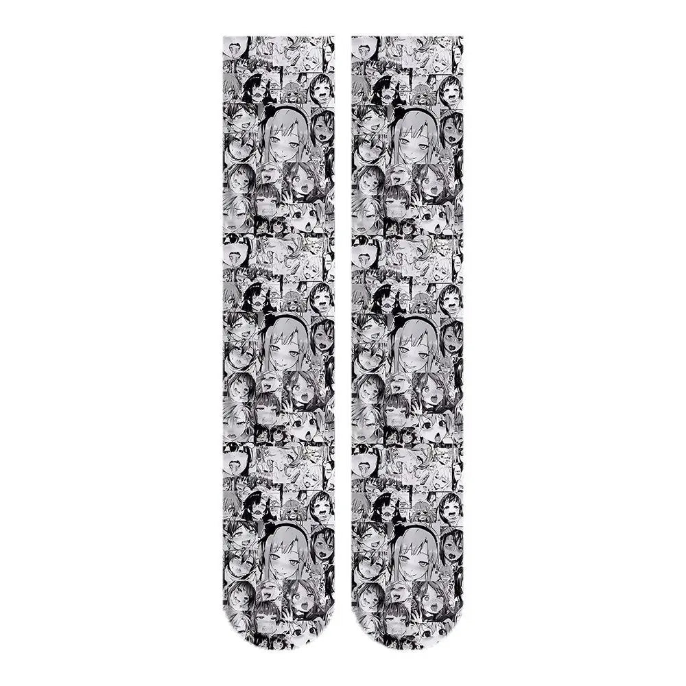 Ahegao Meme Anime Face Print Cute Kawaii Thigh High Socks Over Knee Soft Elastic Velvet Lolita Cosplay Socks Gift For Anime Fans