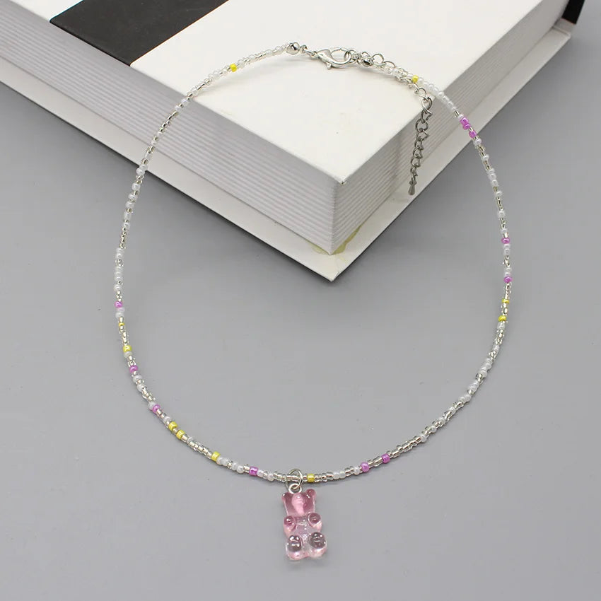 Women's Colorful Seed-Bead Gummy Choker Necklace