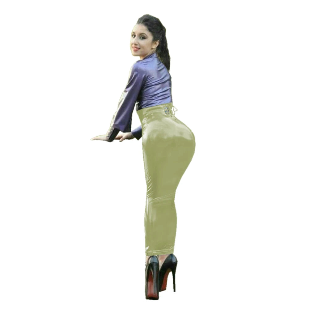 Sissy Sexy Solid Bandage Skirt Big Size Elastic Bodycon Summer Long Pencil Skirt Fetish PVC High Waist Tight  Club Hobble Skirts