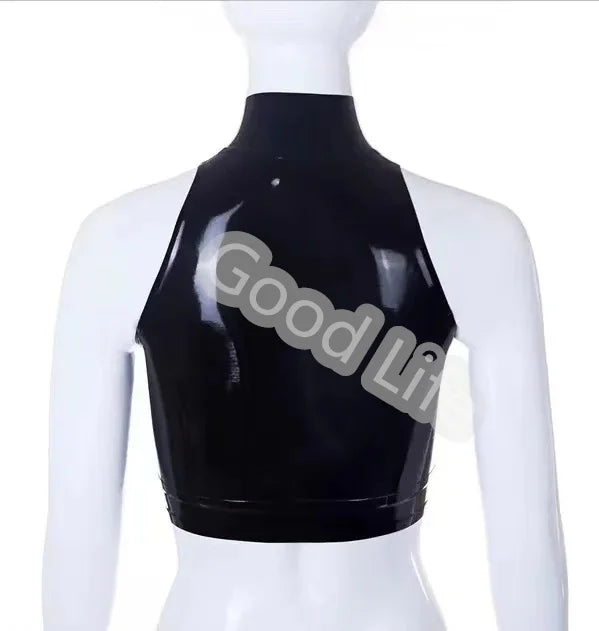 Sexy Natural Latex Crop Top  Latex Rubber Black Top With Front Zipper Rubber Fashion Sexy Vest