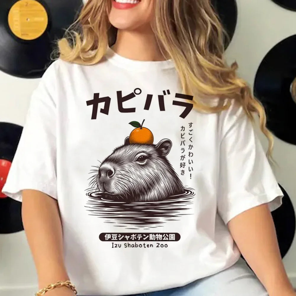Capybara T-shirts Women Manga Graphic Tee Harajuku Top Female Japanese Manga Designer Clothing