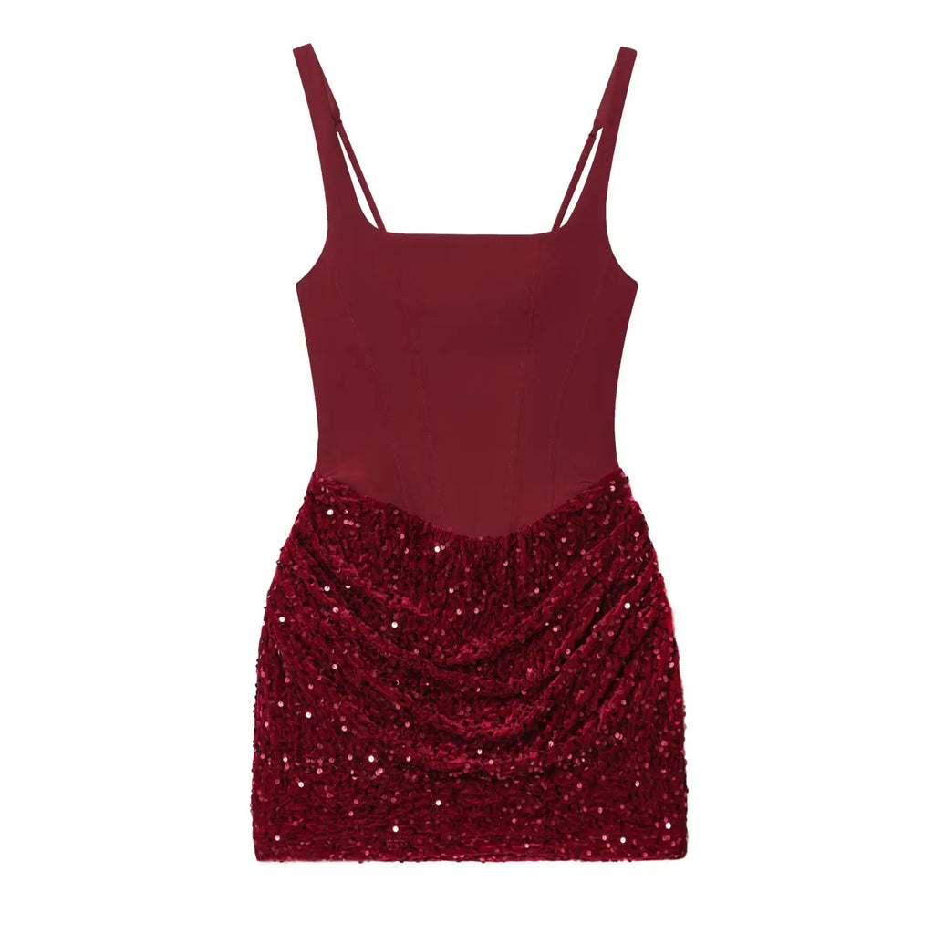 HH Summer Woman Casual Sexy Sleeveless Sequin Decoration Hip Covering Suspender Skirt Female Elegant Fashion Party Dress Mujer