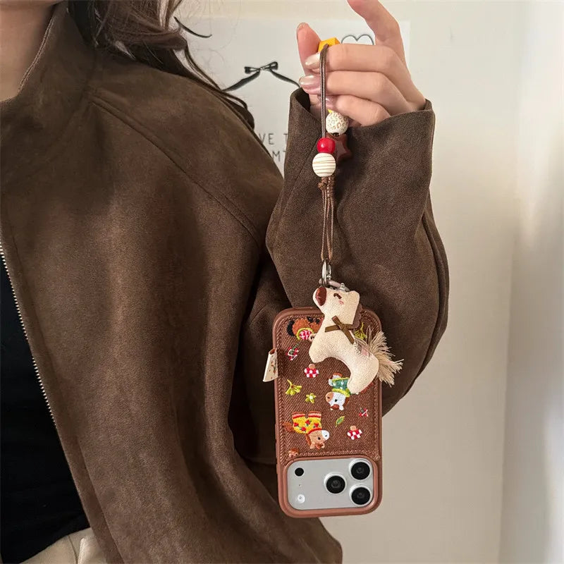 Kawaii Cartoon Girl Phone Case For iPhone 17 Pro 16 15 14 Pro Max Cover with Chain Shockproof Protective Cases For iPhone 16Prom