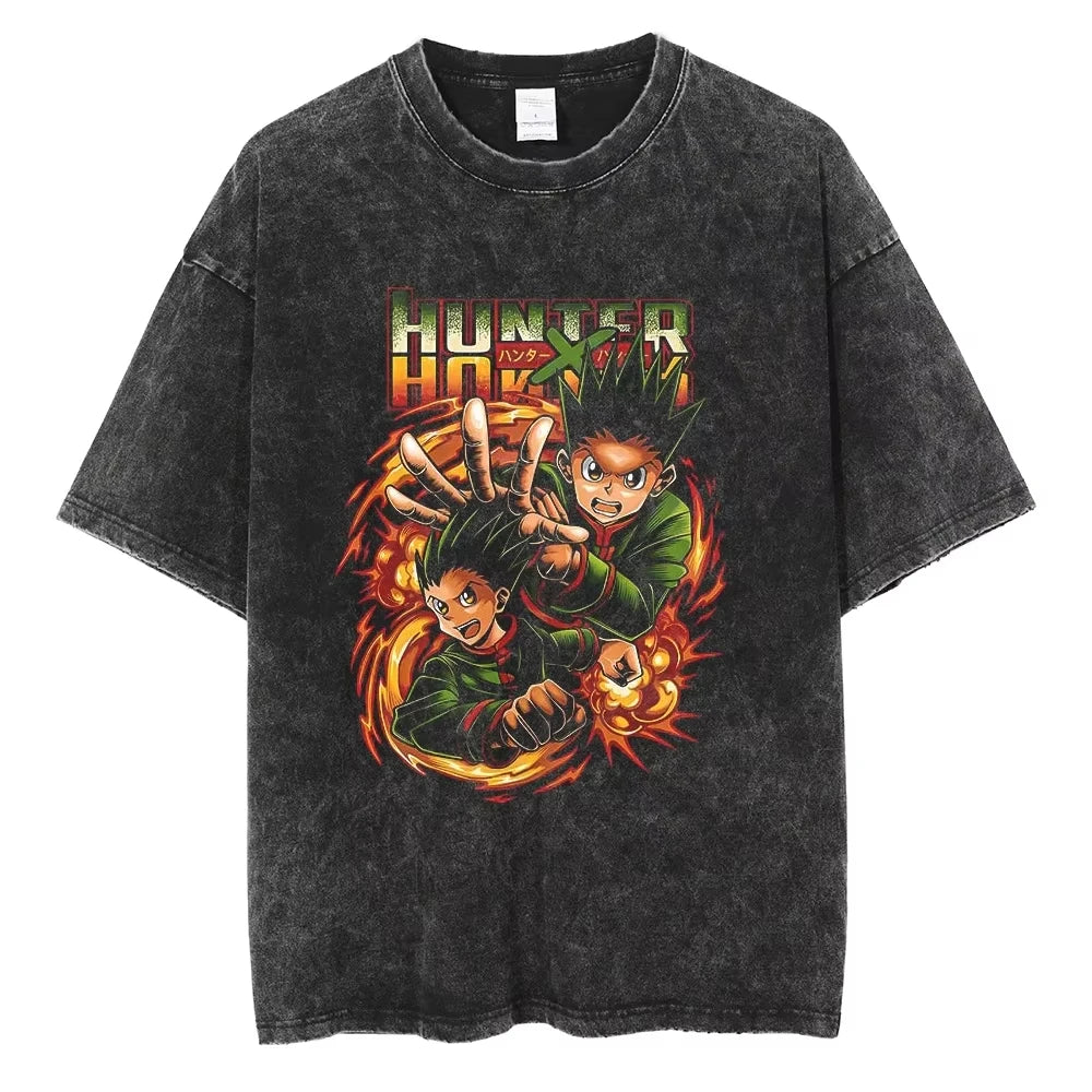 HUNTER×HUNTER T Shirt Kurapika Manga Tshirt Men Women Hip Hop Washed Cotton T-shirt Clothing Summer Short Sleeve Tees Streetwear