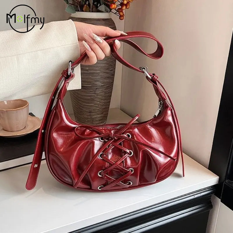 Y2K Shiny Bow Shoulder Bag