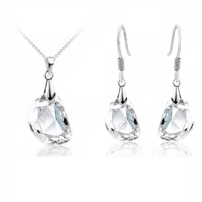 One Jewely Sets White Crystal Wedding Engagement 925 Sterling Silver Earring Pendant Necklace Women Party Gift