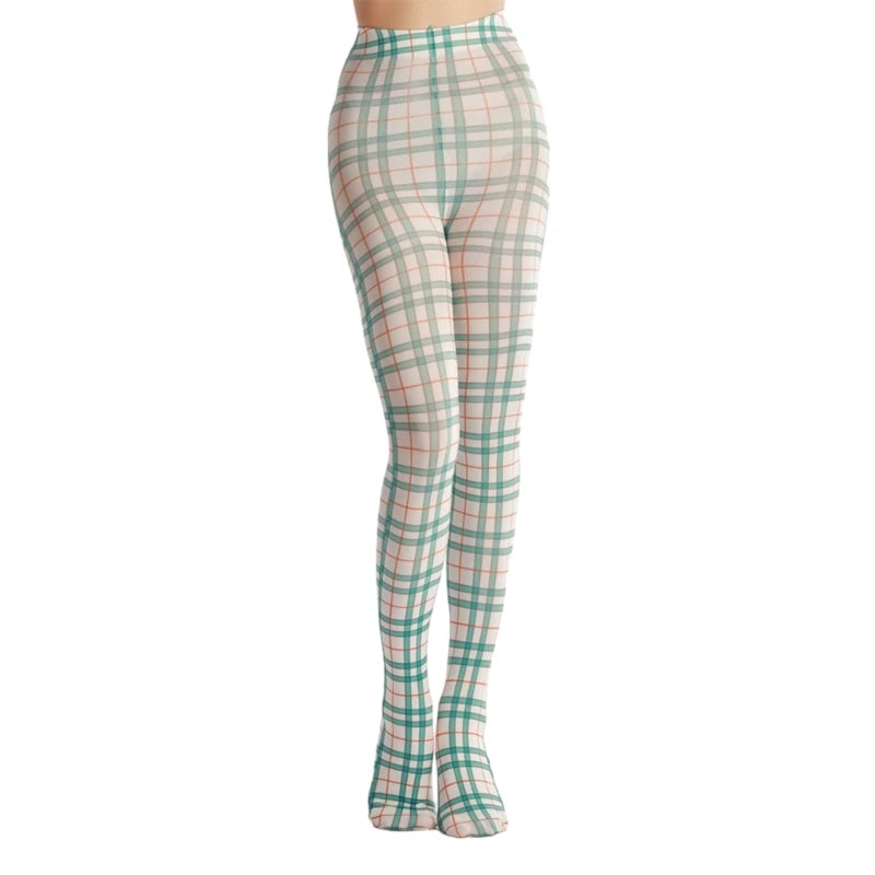 Womens Sexy Thigh High Tights Stockings Plaids Printed Pantyhose Stockings Leggings Socks Long Body Thigh High Stockings