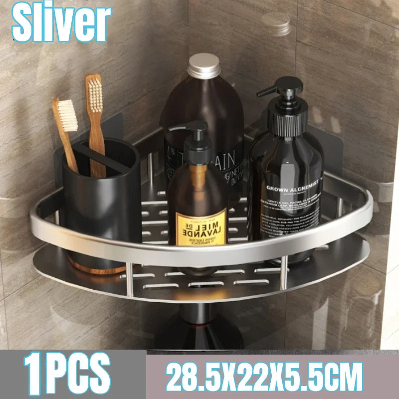 Aluminum No-Drill Shower Storage Shelf