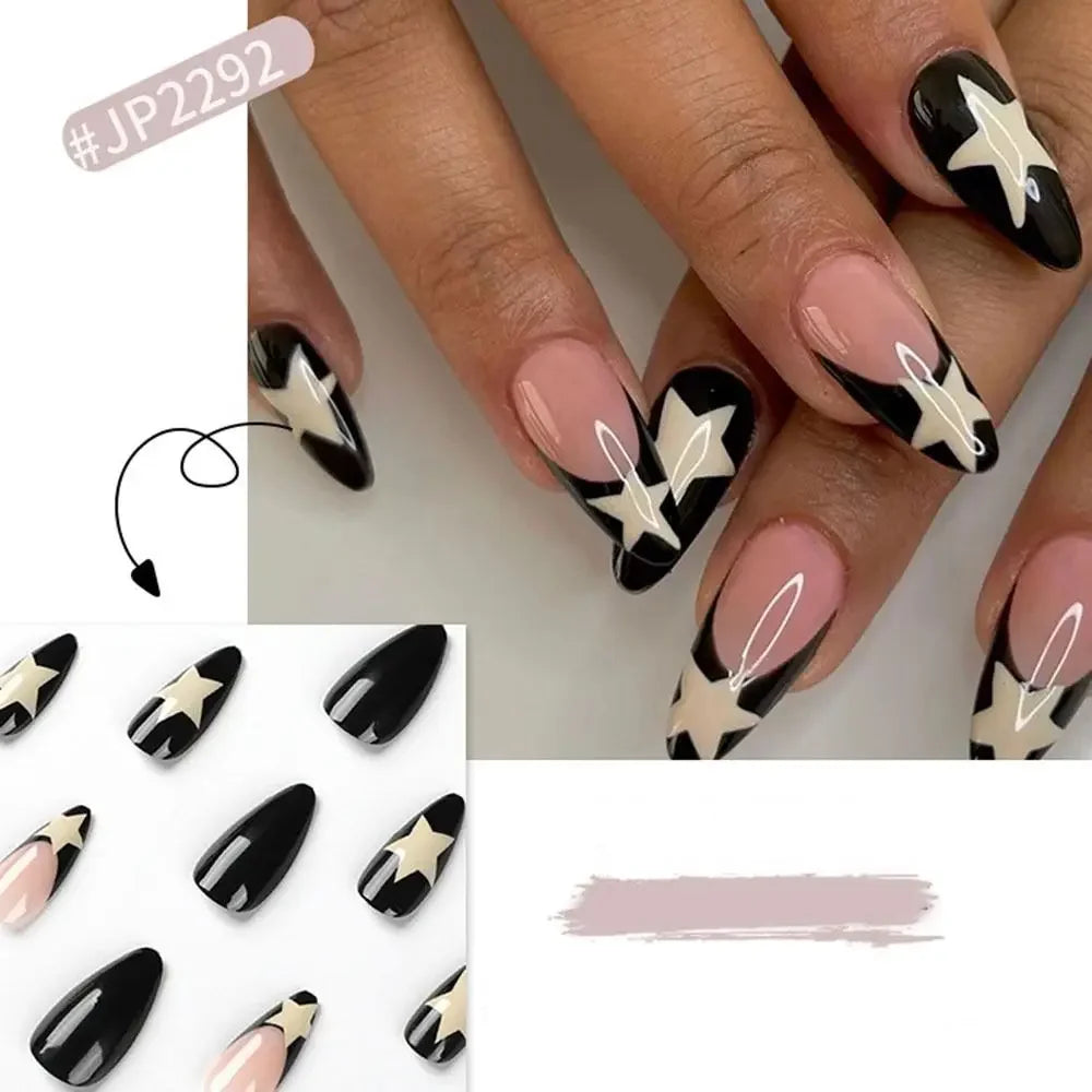 French Almond Colorblock Stripe Press-On Nails