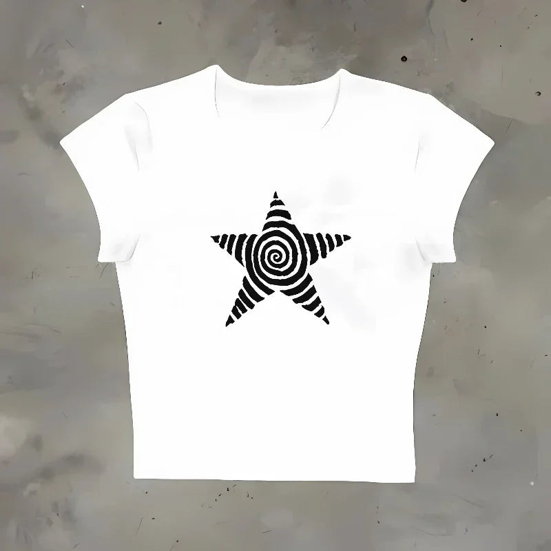 Grunge Star Print Y2K Crop T-Shirt