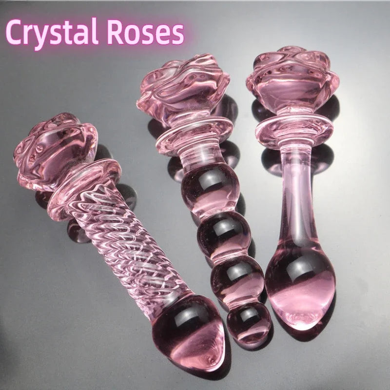 Pink Rose Glass Bullet Anal Plug