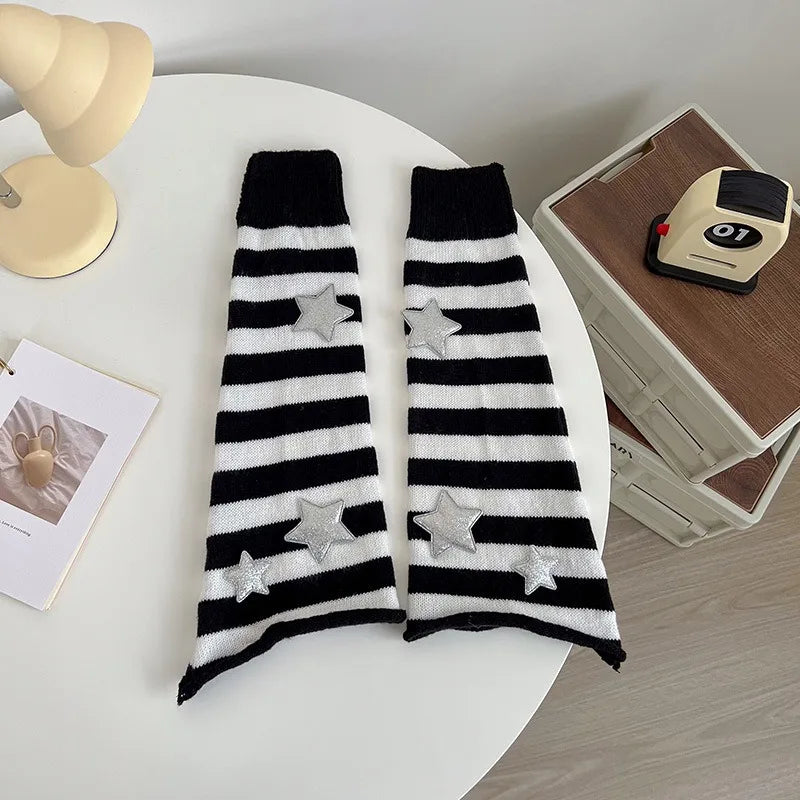 Star Striped Knit Y2K Leg Warmers