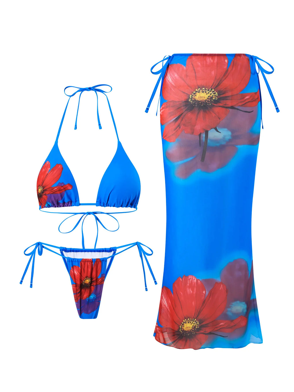 Sexy Yellow Floral 3 Pieces Bikinis Sexy Women Swimsuit Female Swimwear Bikini Set Bathing Suit Swimming Suits Beachwear Biquini