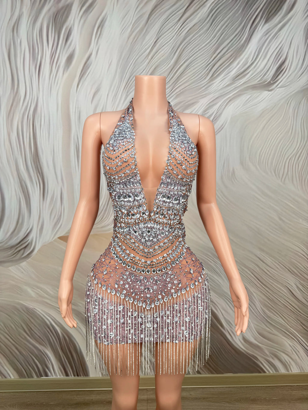 Sparkly Rhinestones Sexy Backless Mesh See Through Mini Dress Women Luxury Birthday Evening Party Dresses Nightclub Stage Outfit