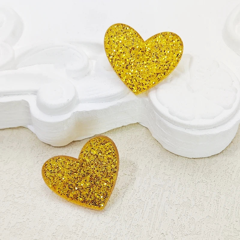 Glitter Peach Heart Acrylic Earrings